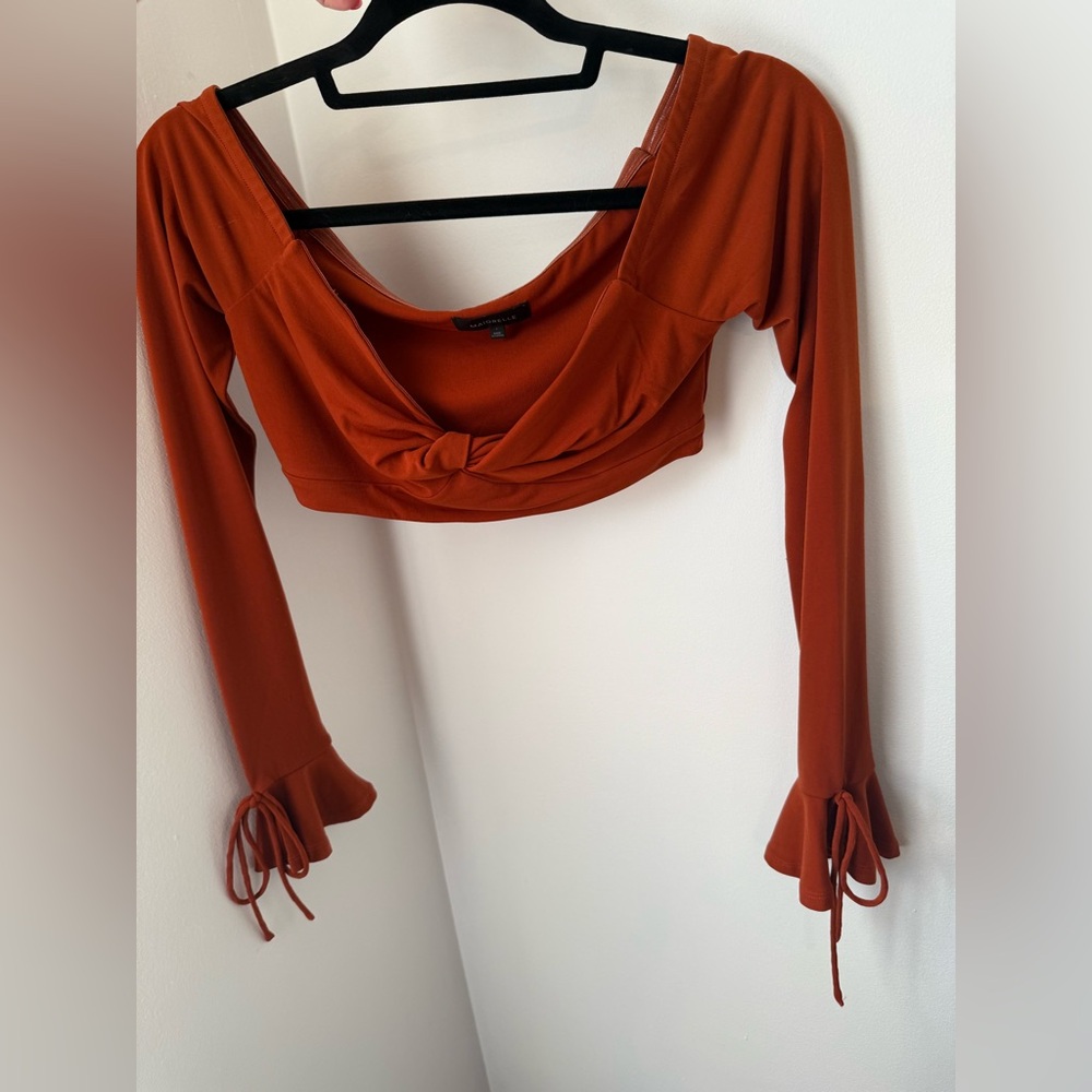MAJORELLE Cropped Long Sleeve Top Burnt Orange Small